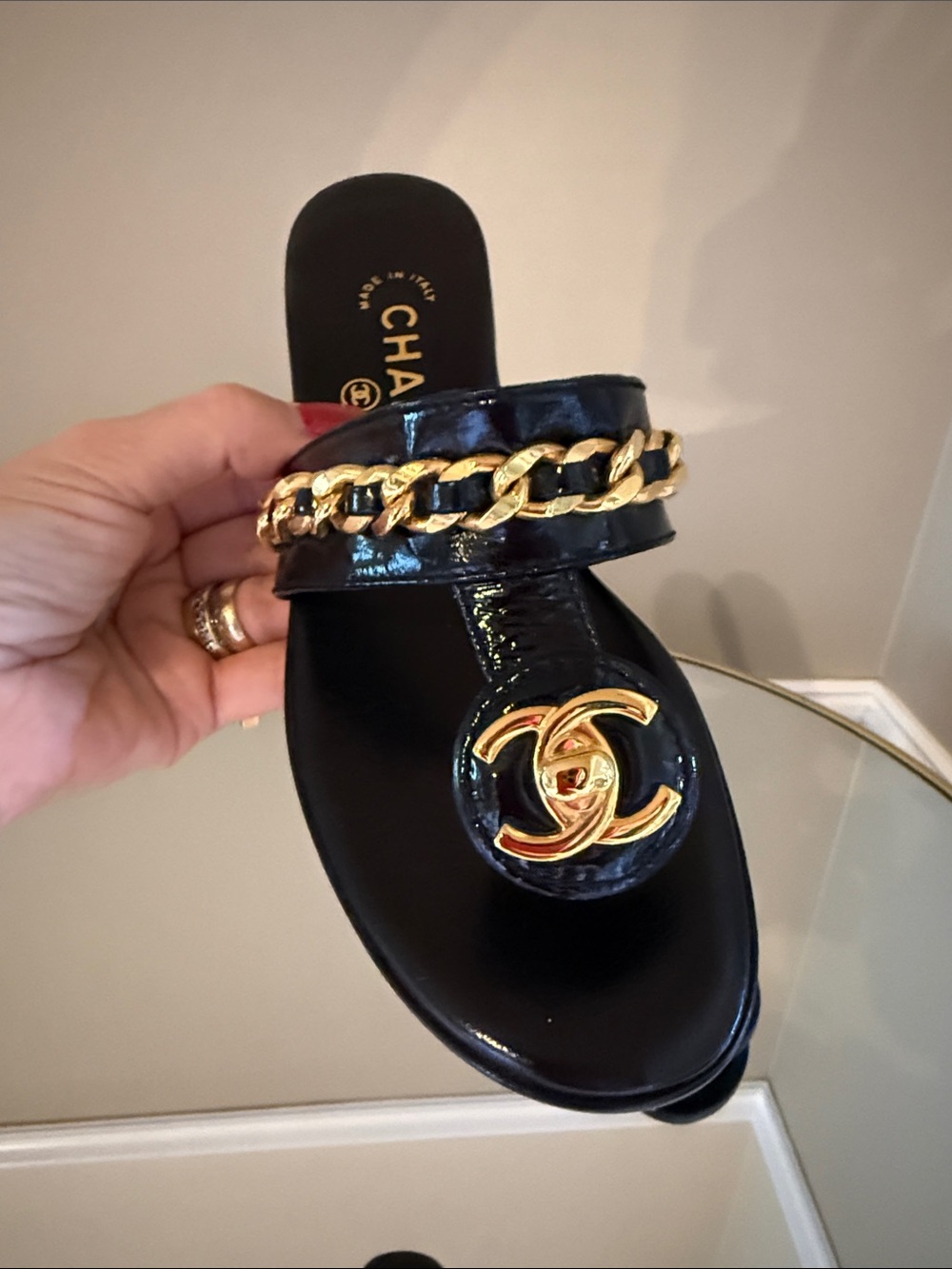 CHANEL Turnlock gold chain sandals size 36.5 - Picture 14 of 17